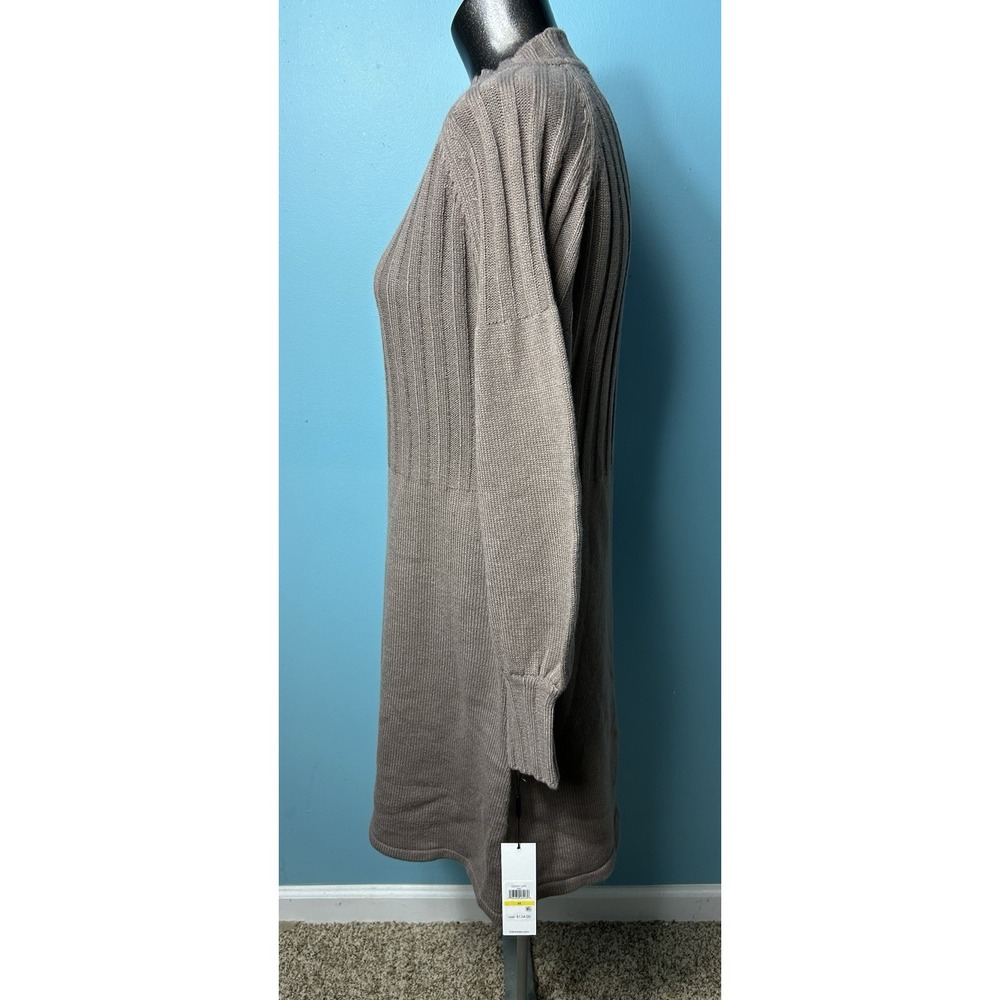 Calvin Klein Ribbed Puff Sleeve Sweater Dress Women's M Tan Pullover (C1) - Picture 3 of 7